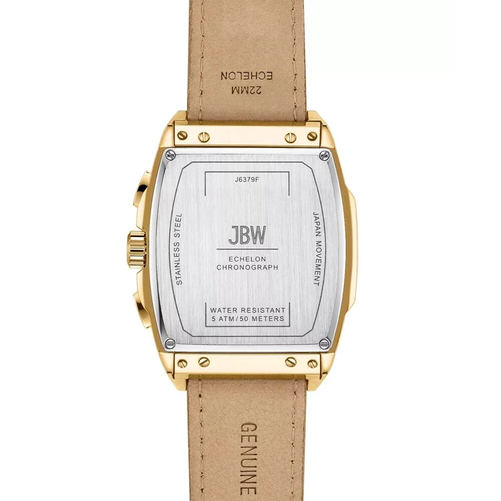 JBW Echelon Men's Chronograph Watch Gold Tone Brown Leather New Open Box